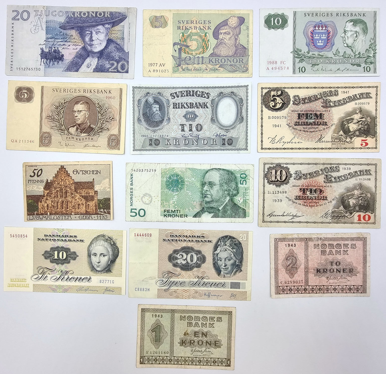 Dania, Norwegia, Turcja, Polska, banknoty, zestaw 30 sztuk